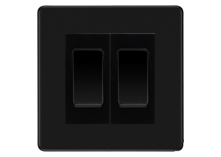 BG Screwless Matt Black 2-Gang Light Switch 1x 2-Way + 1x Intermediate – Black Inserts