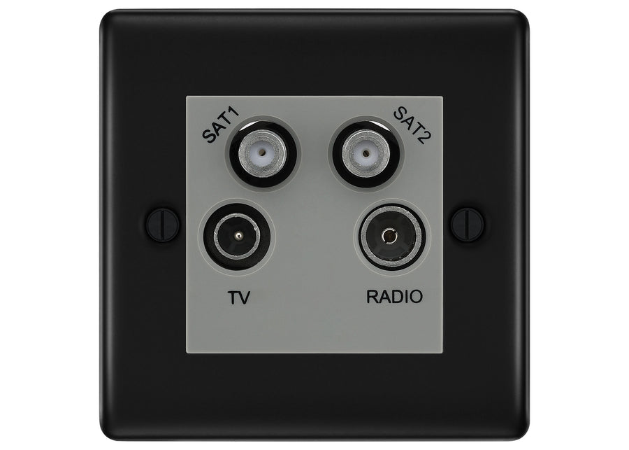BG Nexus Matt Black TV/FM/2x SAT Quadplex Socket – Grey Insert