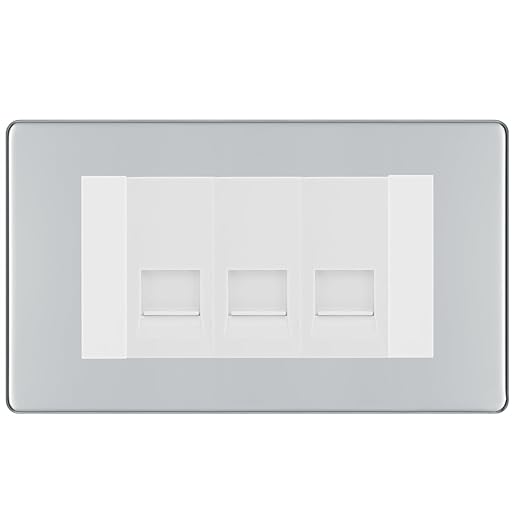 BG Screwless Polished Chrome 3 Gang RJ11 Telephone Socket Euro Module - White Insert