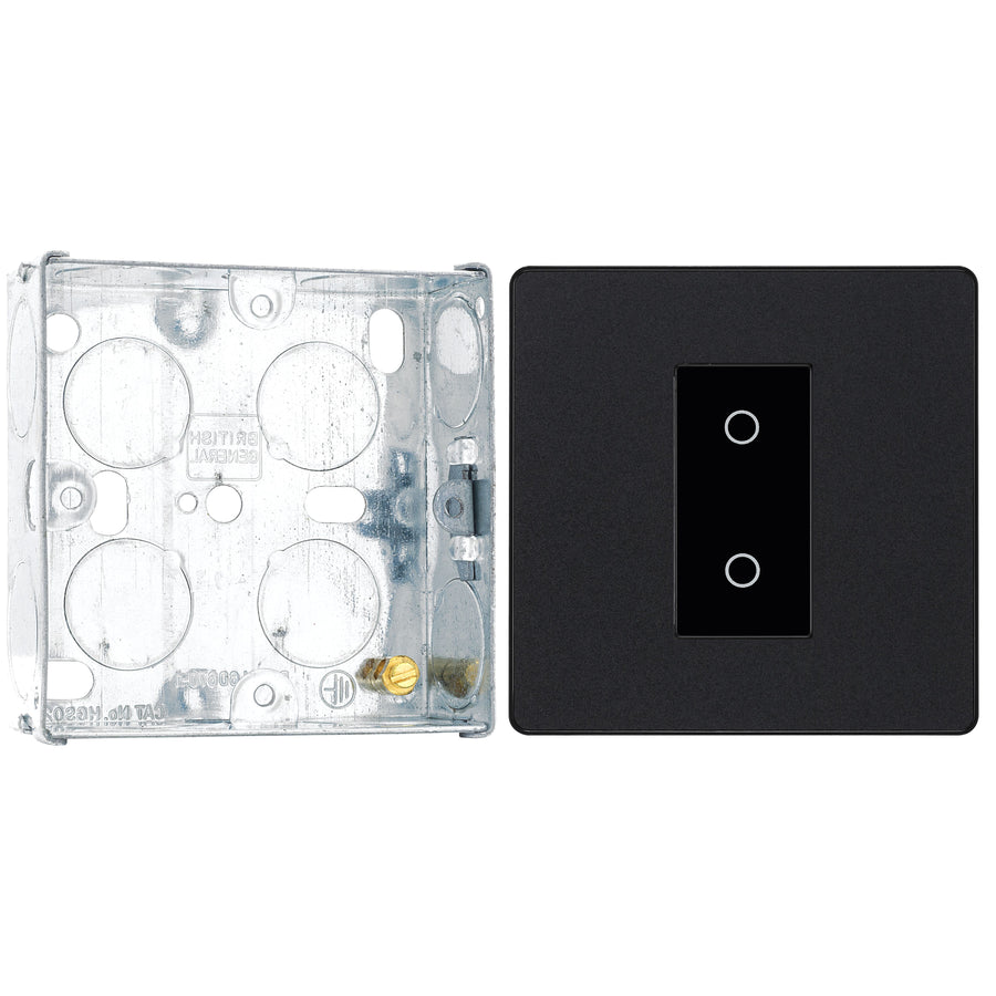 BG Evolve Matt Black 1 Gang 200W Trailing Edge Secondary Touch Dimmer PCDMBTDS1B with 25mm Steel Back Box