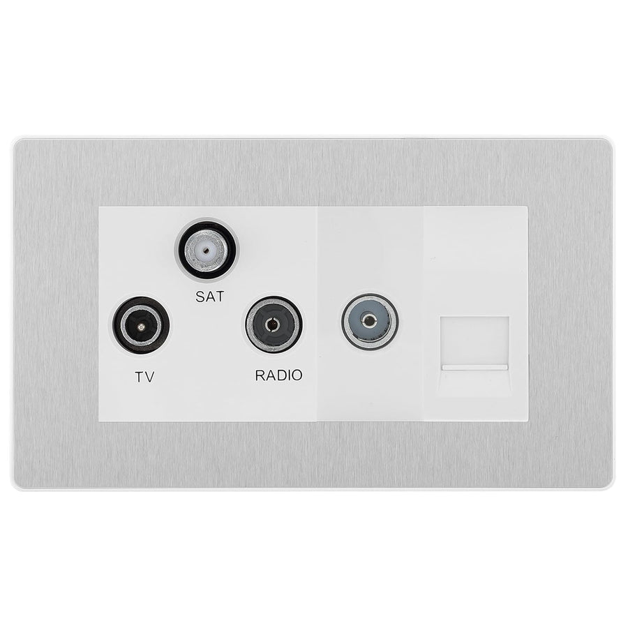 BG Evolve Brushed Steel Triplex TV/FM/Sat + Return & 1 Gang Telephone Socket