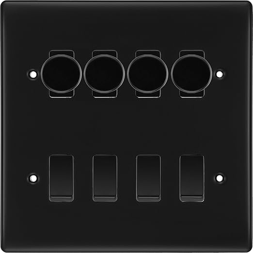 BG Nexus Matt Black 8 Gang Switch 4x Trailing Edge LED Dimmer, 2x Intermediate, 2x 2-Way Switch