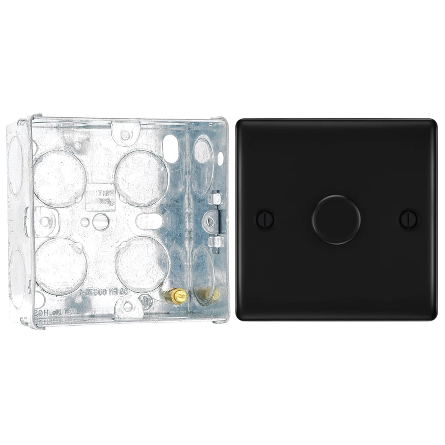 BG Nexus Matt Black 200W 2 Way Single Trailing Edge Dimmer Switch NFB81 with 35mm Steel Back Box
