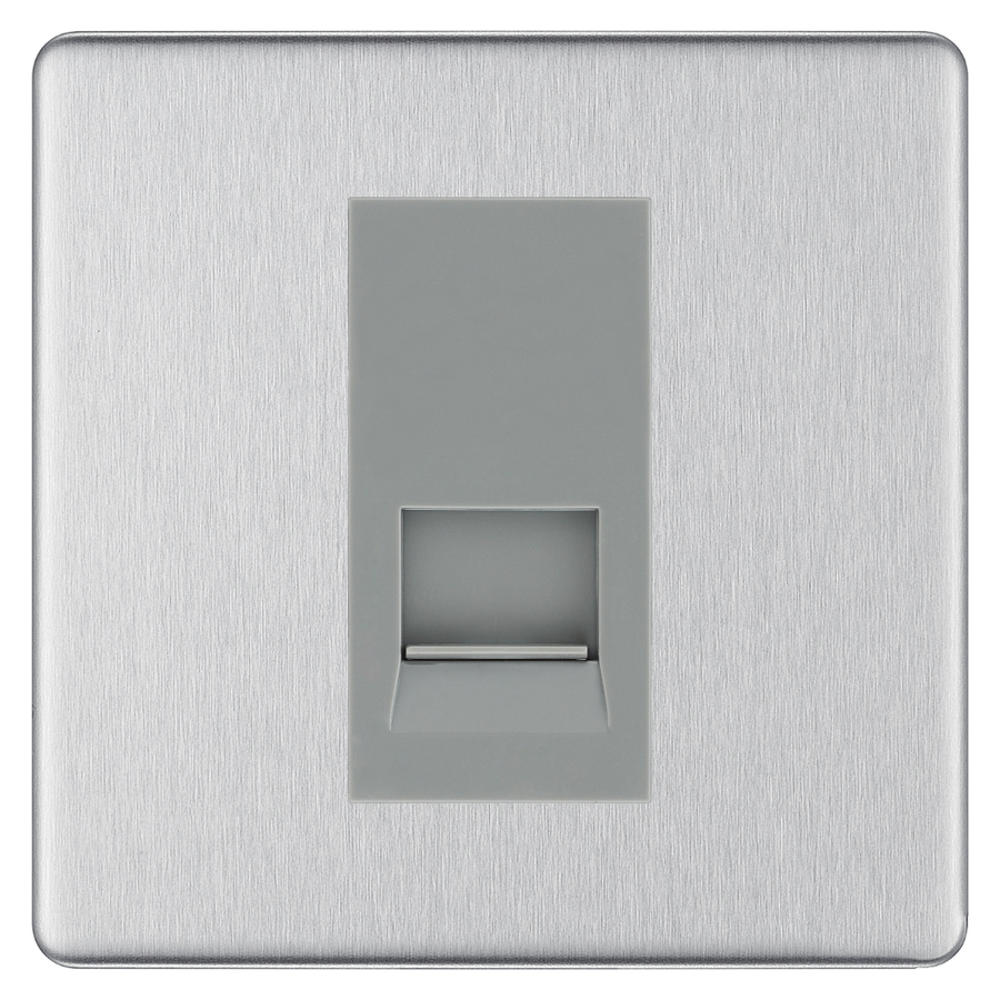 BG Screwless Brushed Steel Single Secondary Telephone Socket, Screw Terminal - Grey Insert