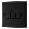 BG Nexus Matt Black 20A 16AX 2-Way Triple Light Switch NFB43 with 35mm Steel Back Box
