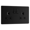 BG Screwless Matt Black 13A Double Socket FFB22B with 35mm Steel Back Box