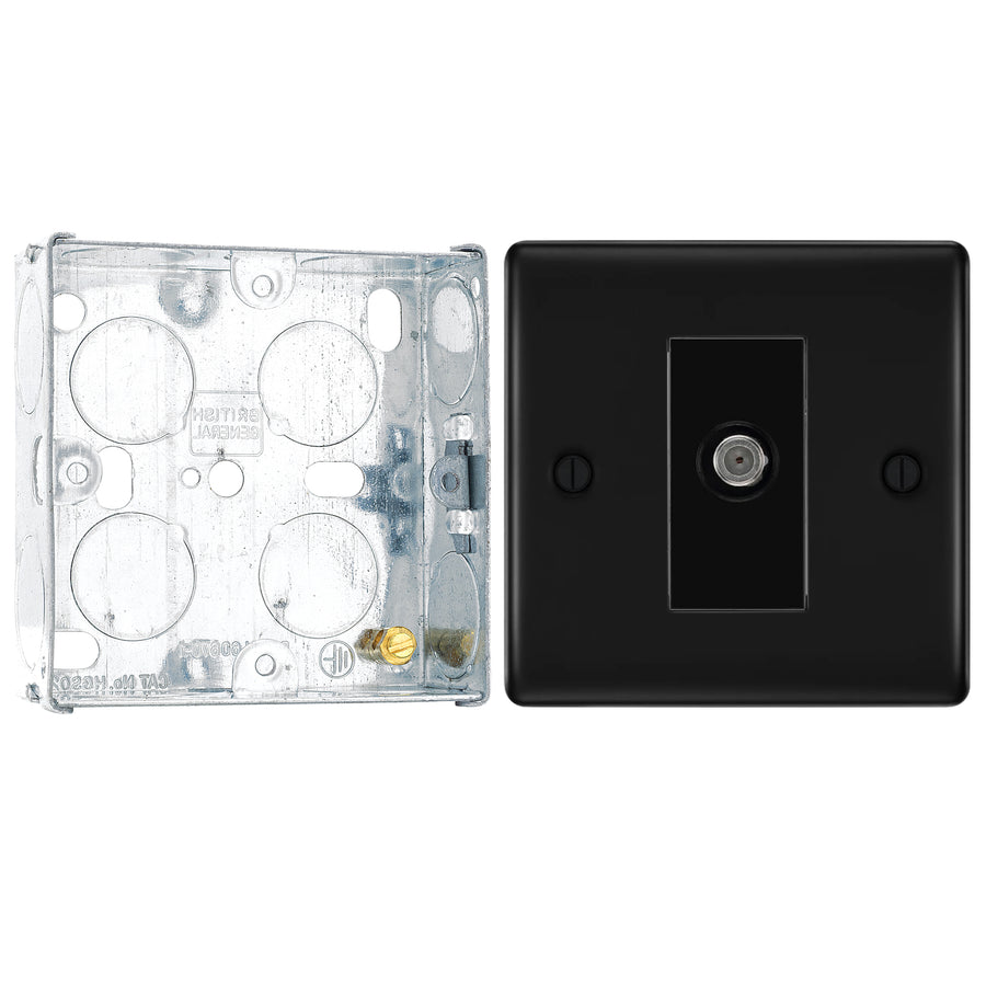 BG Nexus Matt Black Single Satellite Socket NFB64 with 25mm Steel Back Box