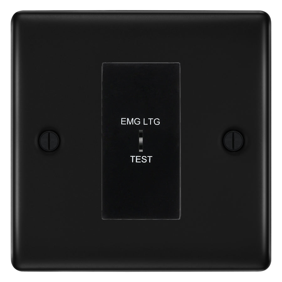 BG Nexus Metal Matt Black 20AX 2 Way Emergency Lighting Test Key Switch - Black Insert