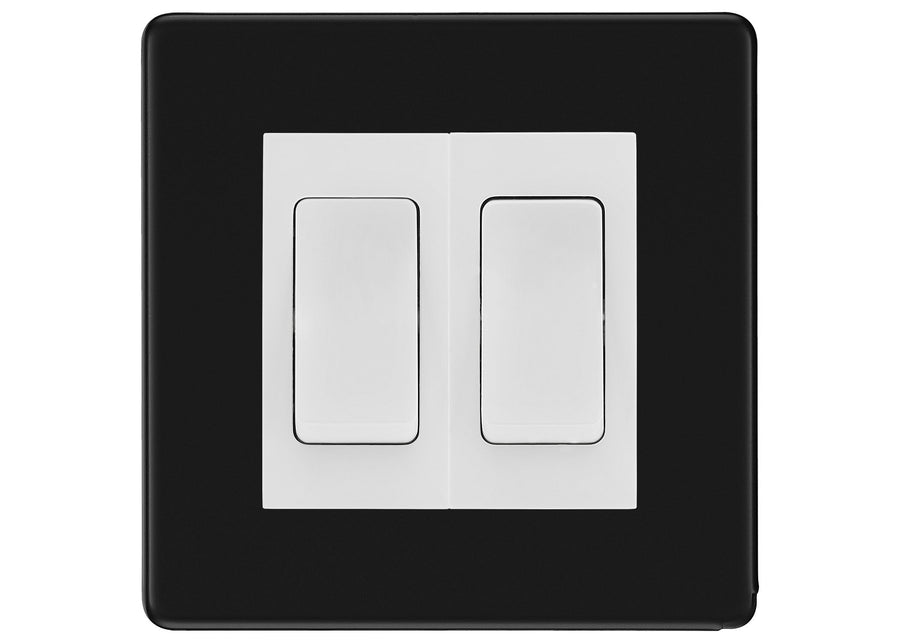 BG Matt Black 2 Gang 20AX 2-Way Switch Custom Grid – White Insert
