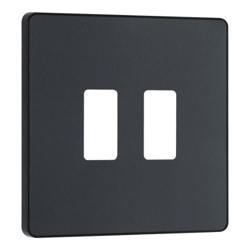 BG RPCDMG2B Evolve Grid Matt Grey 2 Module Square Front Plate - Black Trim