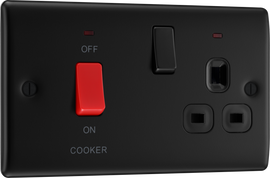 BG NFB70B Nexus Metal Matt Black 45A Switch 13A Switched Socket Cooker Control Unit