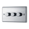 BG Nexus Polished Chrome 200W 2 Way Triple Trailing Edge Dimmer Switch NPC83 with 25mm Steel Back Box