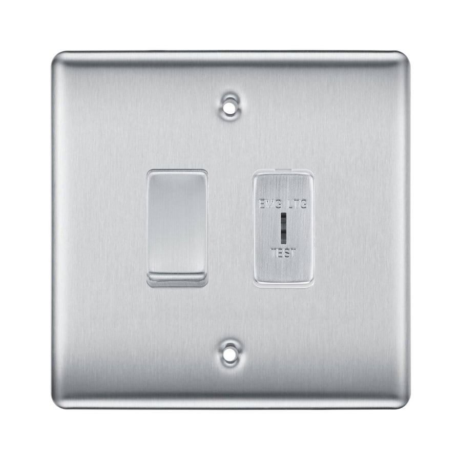 BG Brushed Steel 2 Gang Emergency Lighting (EMG LTG TEST) Key Switch with 2 Way Single Pole Switch