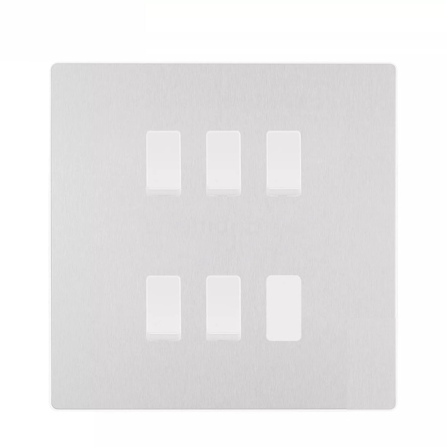 BG Evolve Brushed Steel 5 Gang Custom Grid Light Switch