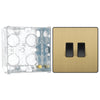 BG Evolve Satin Brass 2 Gang 20A 16AX 2 Way Light Switch PCDSB42B with 35mm Steel Back Box