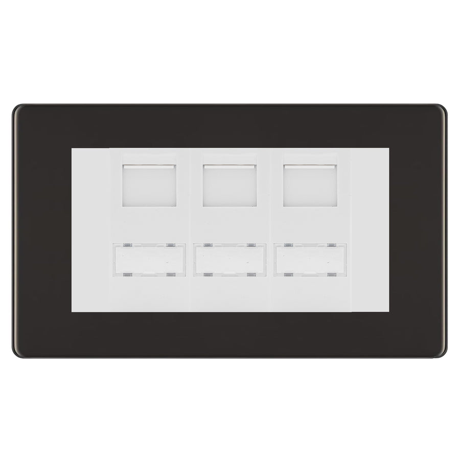 BG Screwless Black Nickel 3 Gang RJ45 CAT6 Data Socket White Inserts