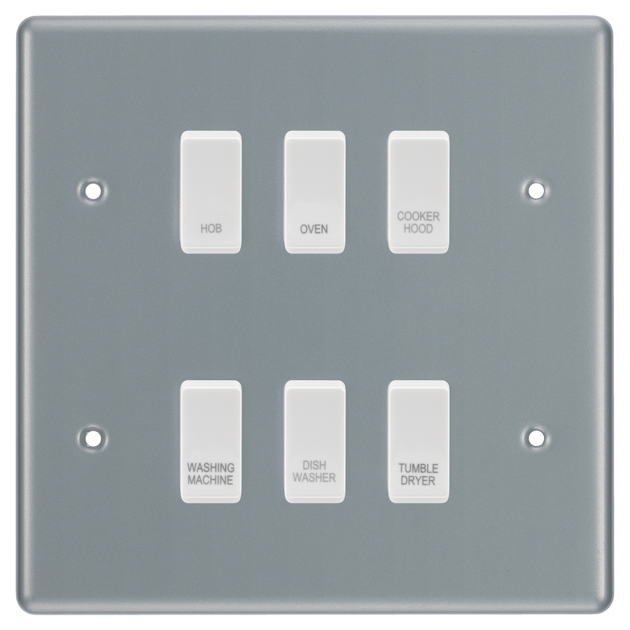 BG Metal Clad 6 Gang Custom Labelled Appliance Grid Switch Panel
