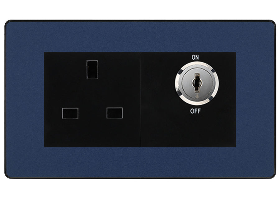 BG Evolve Matt Blue 13A Double Pole Key Controlled Socket – Black Inserts