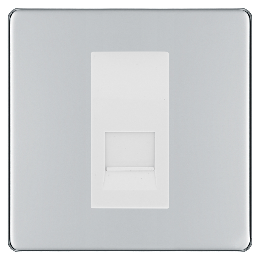 BG Screwless Polished Chrome Single Secondary Telephone Socket, Screw Terminal - White Insert