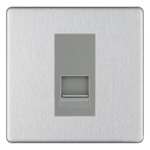 BG Screwless Brushed Steel Single RJ11 Telephone Socket FBSRJ111 - Grey Insert