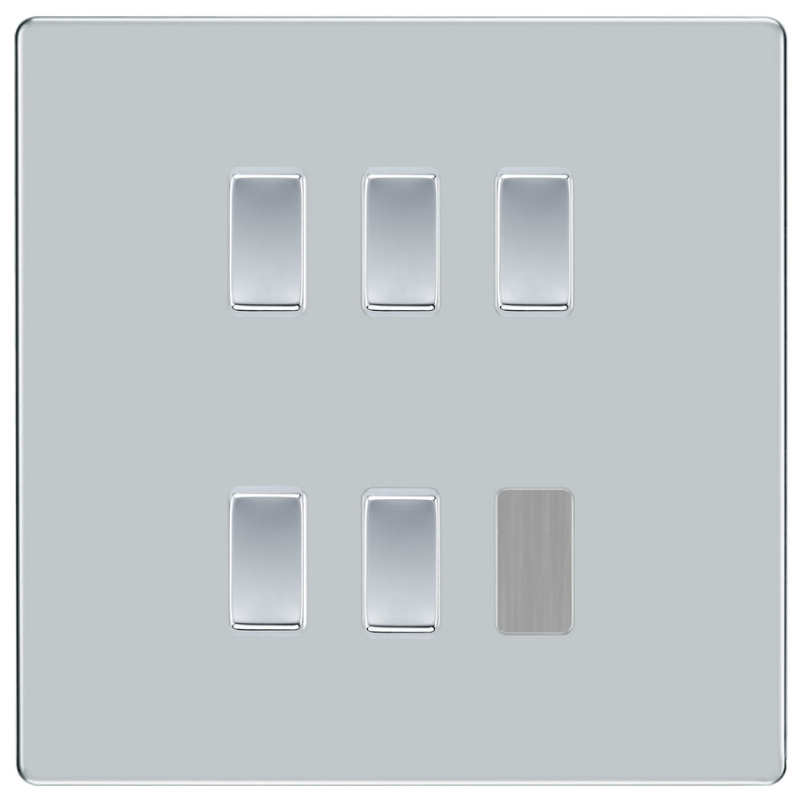 BG Polished Chrome Screwless 5 Gang Light Switch 2 Way Custom Grid Switch Mirror