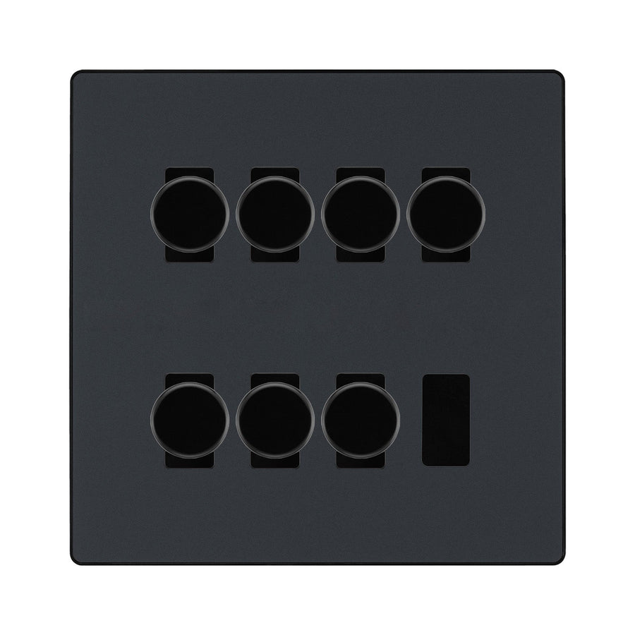 BG Evolve Matt Grey 7 Gang Trailing Edge LED Dimmer Light Switch 2 Way Custom Switch