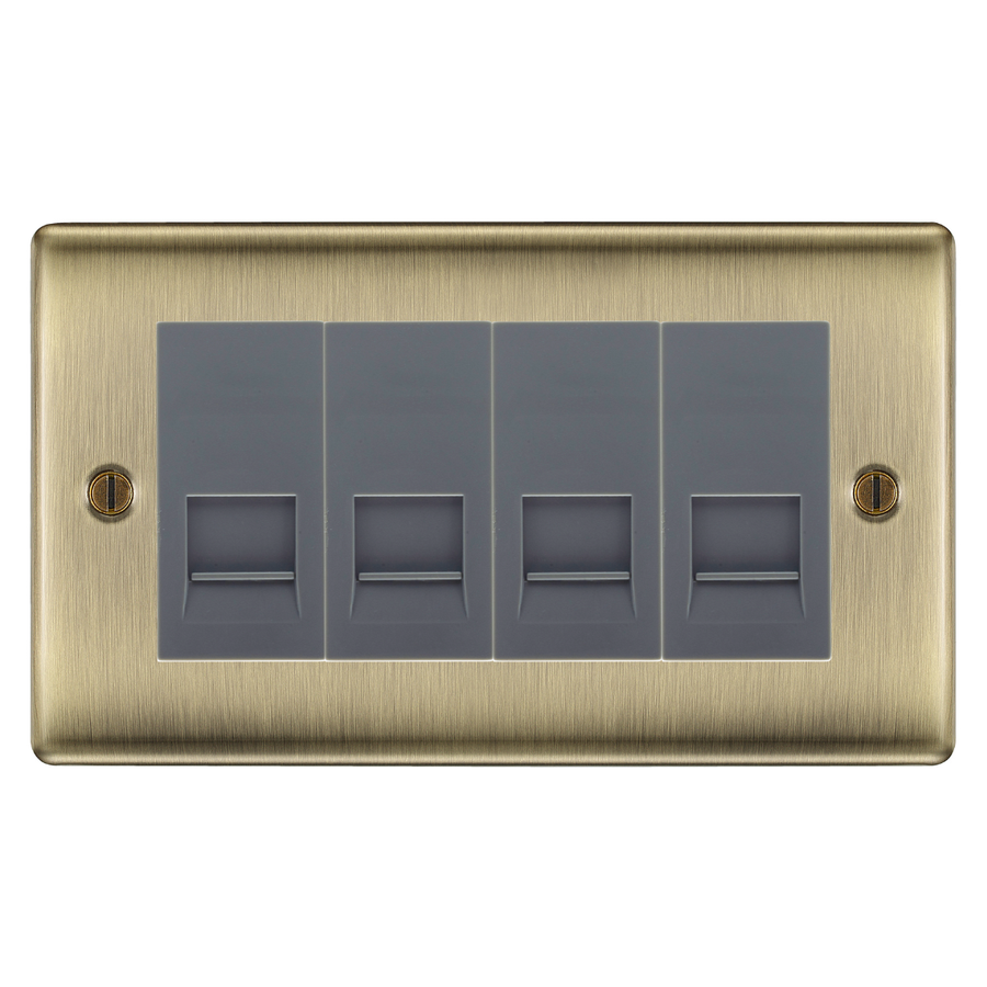 BG Nexus Antique Brass 4 Gang IDC Secondary Telephone Socket - Grey Insert