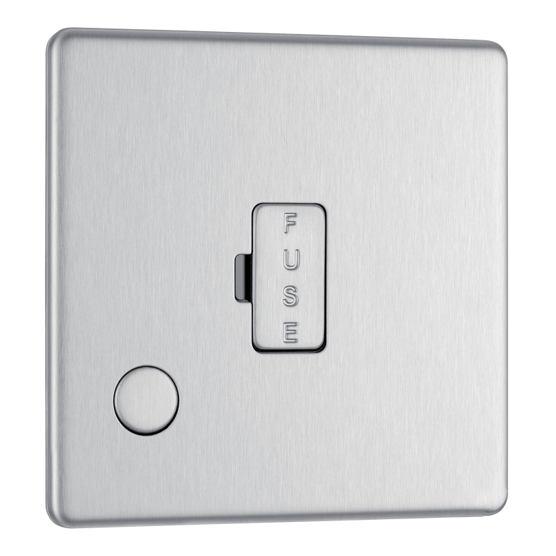 BG Electrical FBS55 Nexus Screwless Flat-Plate Unswitched Fused Connection Spur Unit Flex Output Brushed Steel 13A