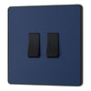 BG Evolve Matt Blue 2 Gang 20A 16AX 2 Way Light Switch PCDDB42B with 35mm Steel Back Box