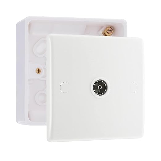 BG Electrical Single Co-Axial Socket White Moulded & 32mm Pattress Back Box