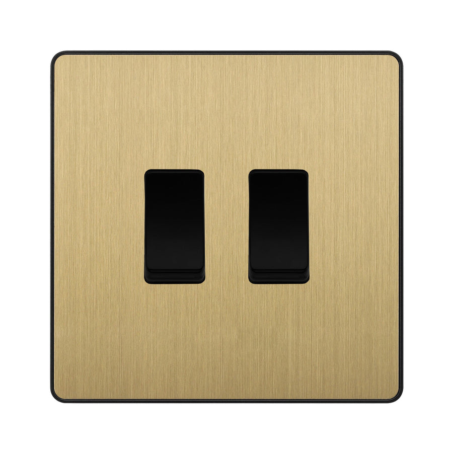 BG Evolve Satin Brass 2 Gang Intermediate Custom Grid Light Switch