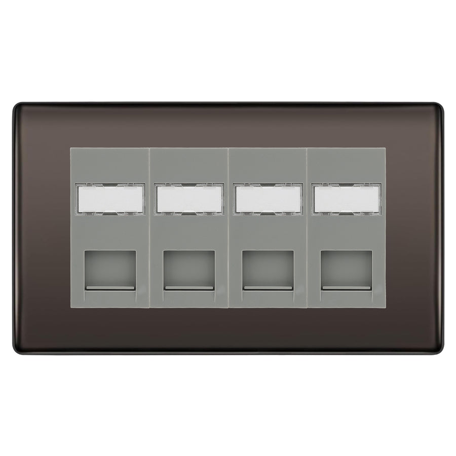 BG Nexus Black Nickel 4 Gang RJ45 Cat6e Data Socket Grey Inserts