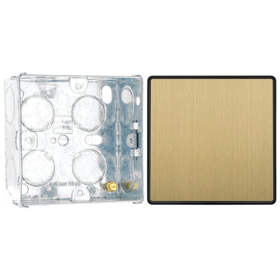 BG Evolve Satin Brass 2 Way Single Edge to Edge Rocker Switch PCDSB12EB with 35mm Steel Back Box