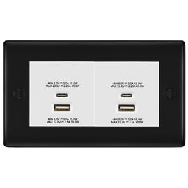 BG Matt Black 4G Euro Plate with 45W USB A+C Charger Modules - White Insert