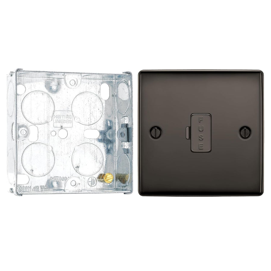 BG Nexus Black Nickel 13A Unswitched Fused Connection Unit NBN54 and 25mm Steel Back Box