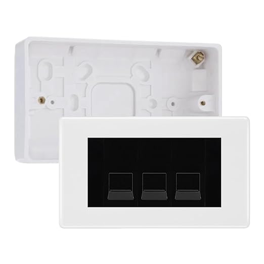 BG White Moulded 3 Gang RJ11 Telephone Socket Euro Module with 32mm Back Box - Black Insert