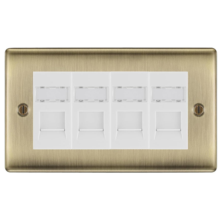 BG Nexus Antique Brass 4 Gang RJ45 Cat6 Data Socket Outlet White Inserts