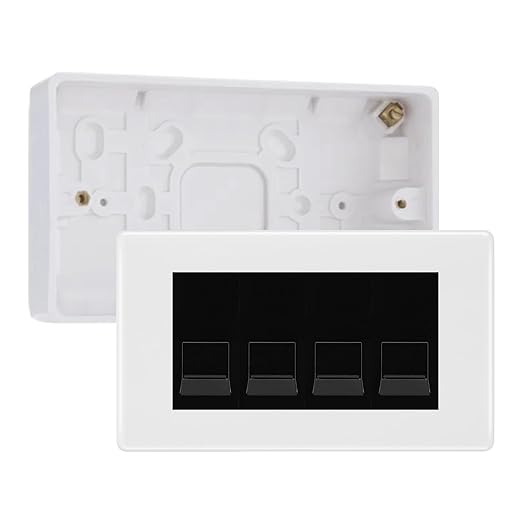 BG White Moulded 4 Gang RJ11 Telephone Socket Euro Module with 32mm Back Box - Black Insert