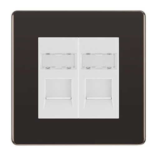 BG Screwless Black Nickel 2 Gang RJ45 Data Socket FBNRJ452W White Inserts