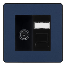 BG Evolve Matt Blue TV Aerial & RJ45 CAT6 Data Socket - Black Insert