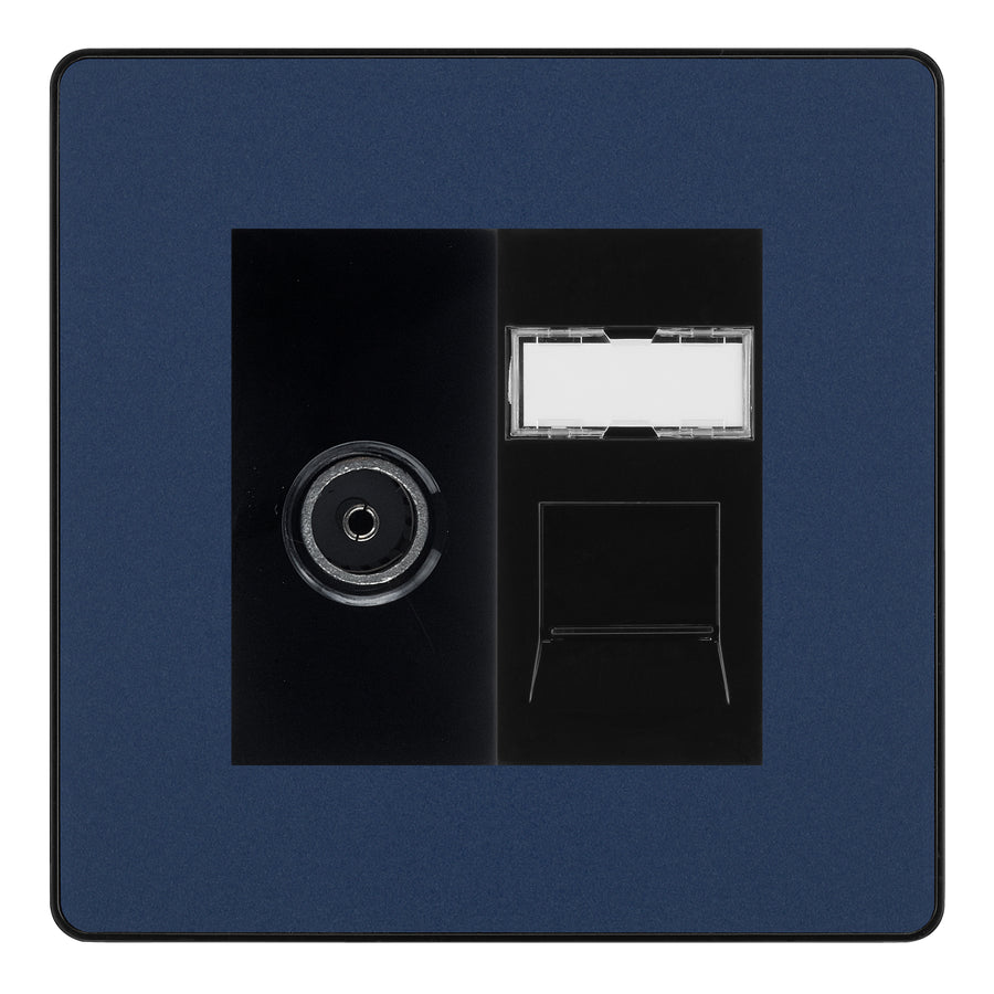 BG Evolve Matt Blue TV Aerial & RJ45 CAT6 Data Socket - Black Insert