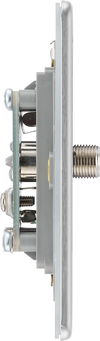 FBS65 Side - This satellite and coaxial socket from British General provides 1 outlet for a TV or FM coaxial aerial connection and 1 outlet for satellite connection.