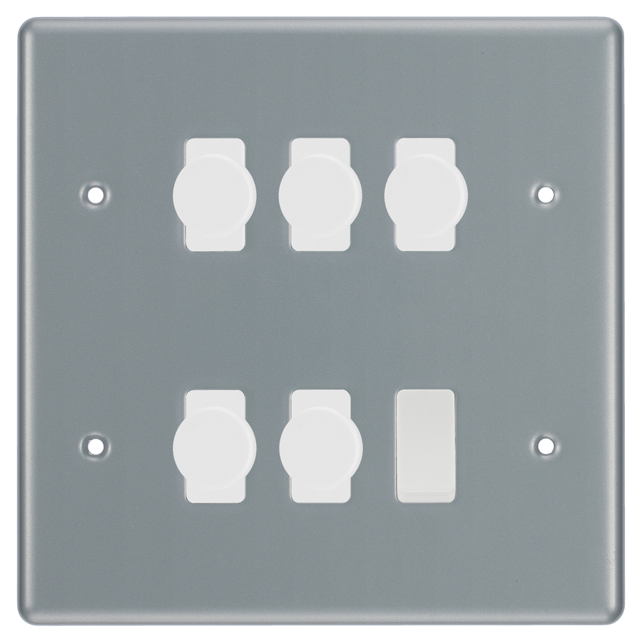 BG Metal Clad 6 Gang Light Switch 5x LED Dimmer 1x 2 Way Custom Switch