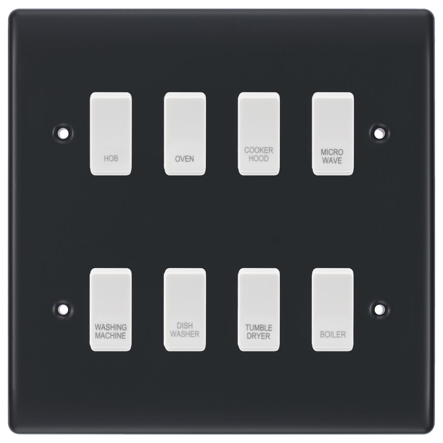 BG Part M 8 Gang Custom Labelled Kitchen Appliance Grid Switch