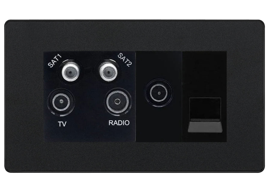 BG Evolve Matt Black Quadplex Combination TV Socket PCDMB69B