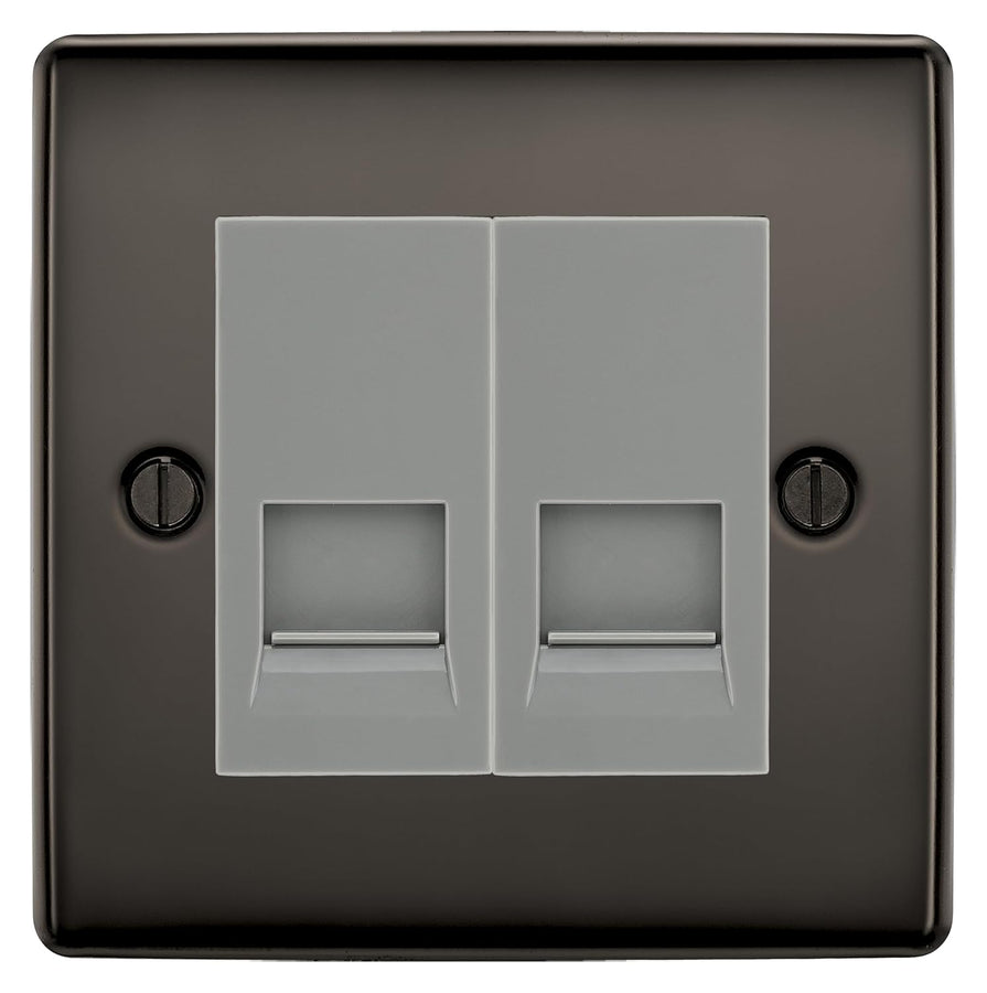 BG Nexus Black Nickel Double RJ11 Telephone Socket NBNRJ112 - Grey Insert