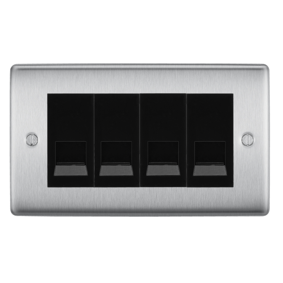 BG Nexus Brushed Steel 4 Gang Master Telephone Socket - Black Insert