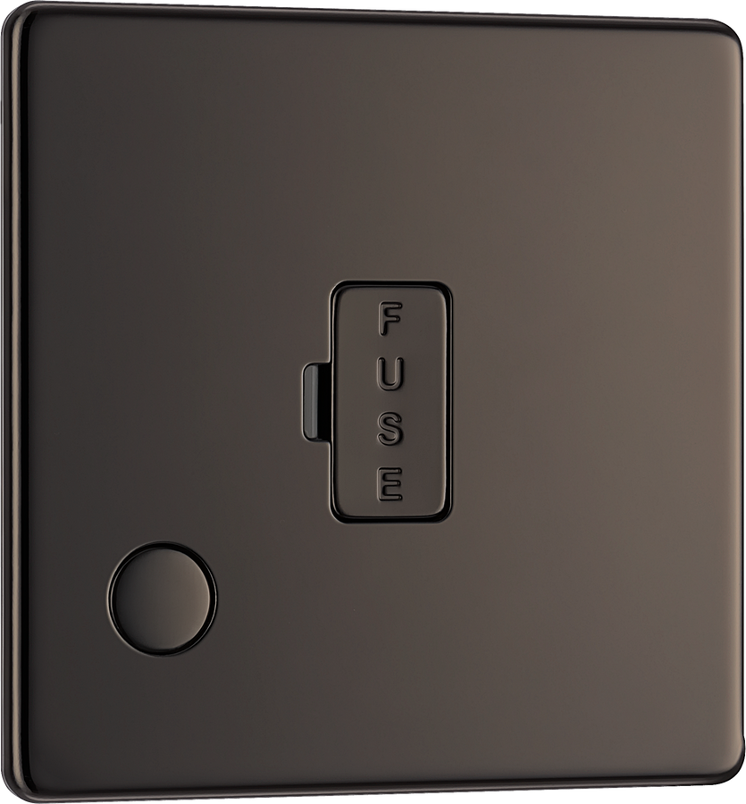 FBN55 Front - This 13A fused and unswitched connection unit from British General provides an outlet from the mains containing the fuse ideal for spur circuits and hardwired appliances. The backplate has an optional flex outlet with removable blanking piece at the lower edge. 