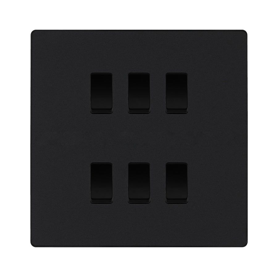 BG Evolve Matt Black 6 Gang Custom Grid Light Switch