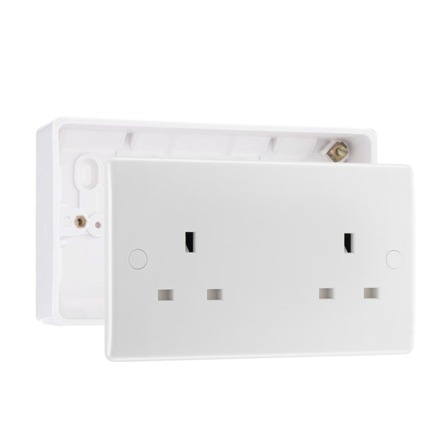 BG Nexus 13A Double Unswitched Power Socket White & 32mm Pattress Back Box